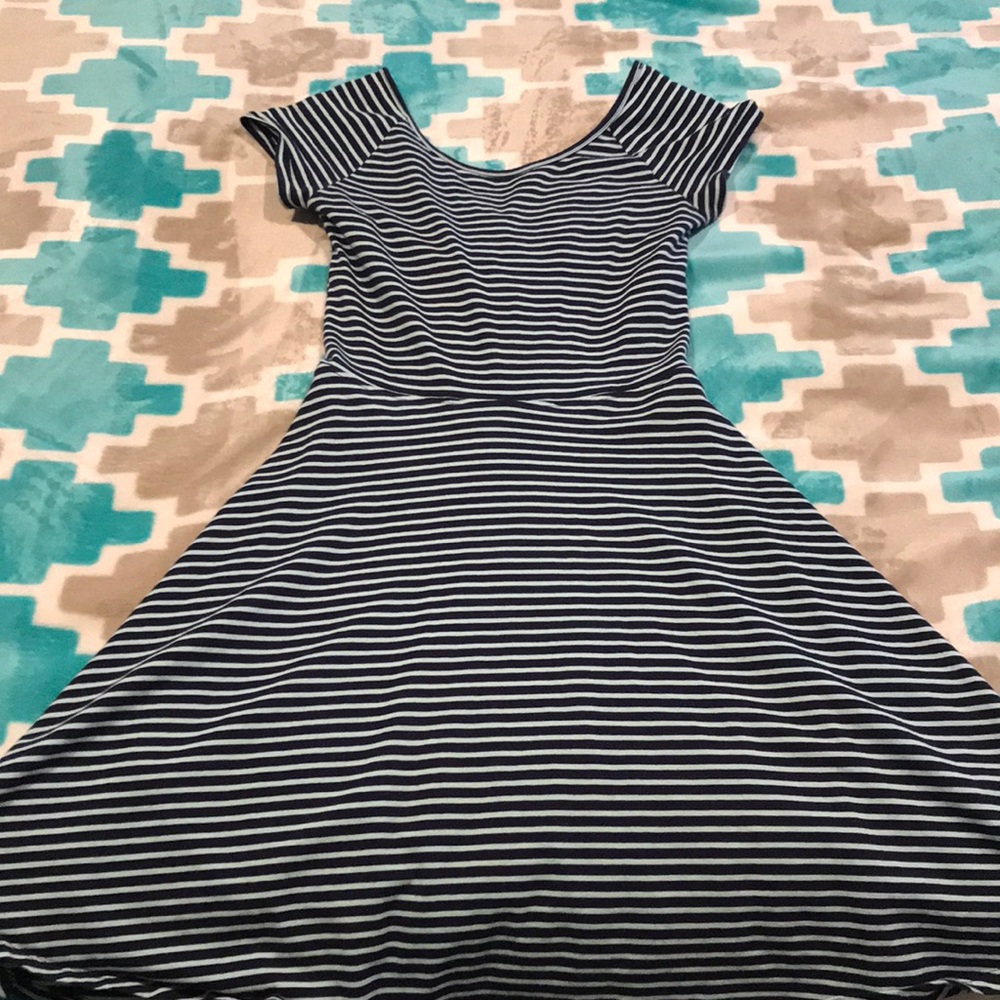 Navy blue and light blue striped dress